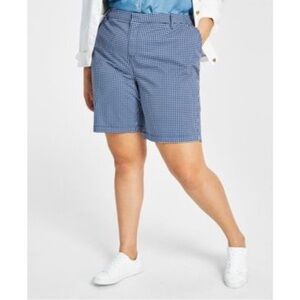 Tommy Hilfiger Women’s Hollywood Gingham Bermuda Chino Shorts Blue White Size 14